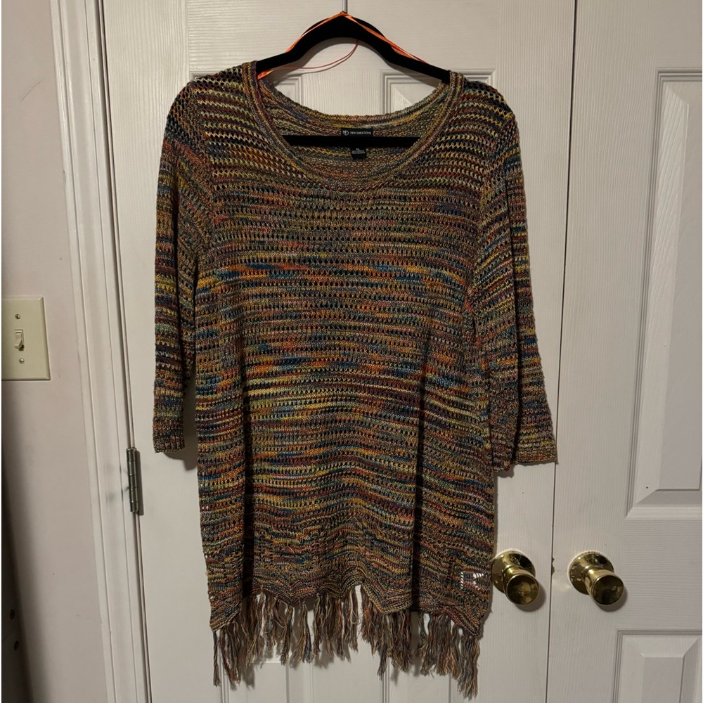 Beautiful Loose Weave Fringed Sweater by New Directions Size XL